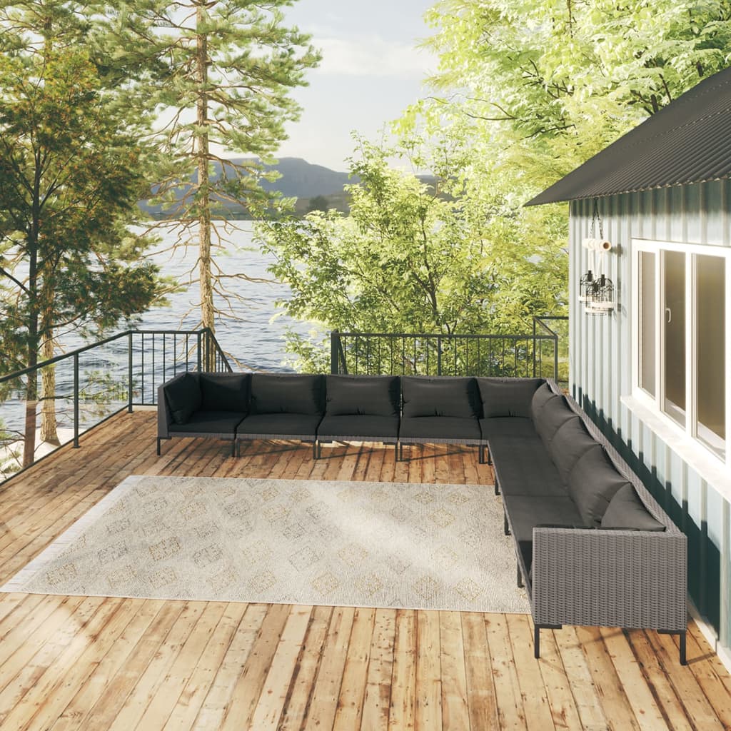 vidaXL 9 Piece Garden Lounge Set with Cushions Poly Rattan Dark Grey
