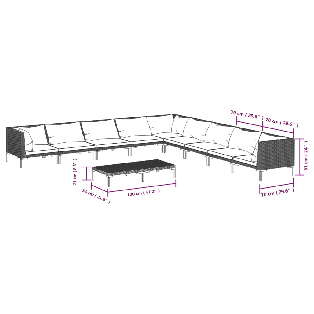 8720286924532_g_en_hd_7 vidaXL 10 Piece Garden Lounge Set with Cushions Poly Rattan Dark Grey - Image 9
