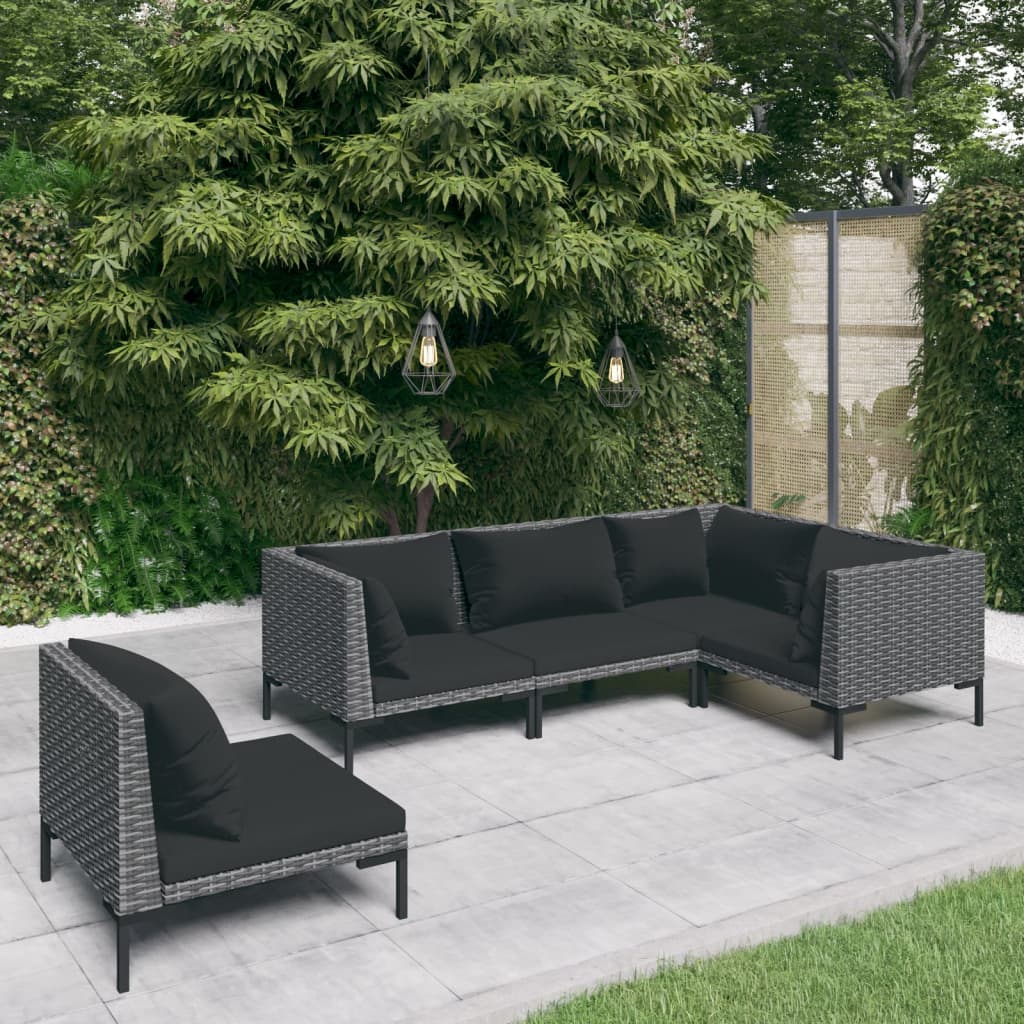 vidaXL 5 Piece Garden Lounge Set with Cushions Poly Rattan Dark Grey