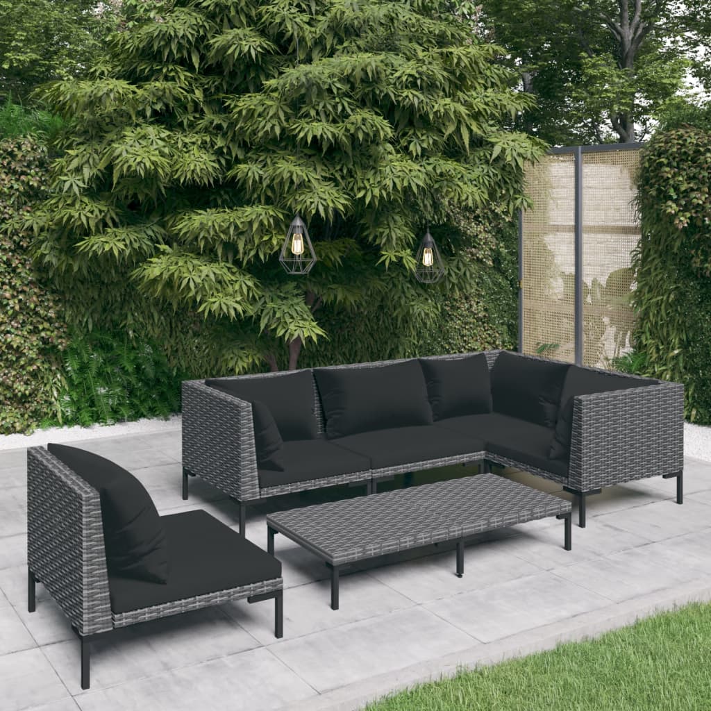 vidaXL 6 Piece Garden Lounge Set with Cushions Poly Rattan Dark Grey