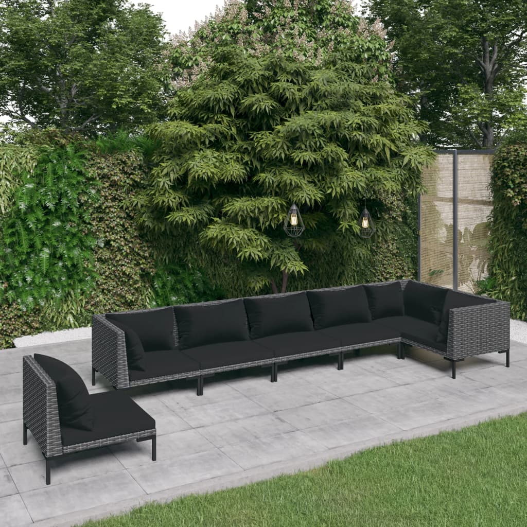 vidaXL 7 Piece Garden Lounge Set with Cushions Poly Rattan Dark Grey