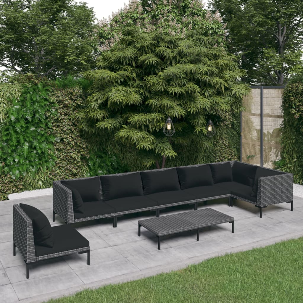 vidaXL 8 Piece Garden Lounge Set with Cushions Poly Rattan Dark Grey
