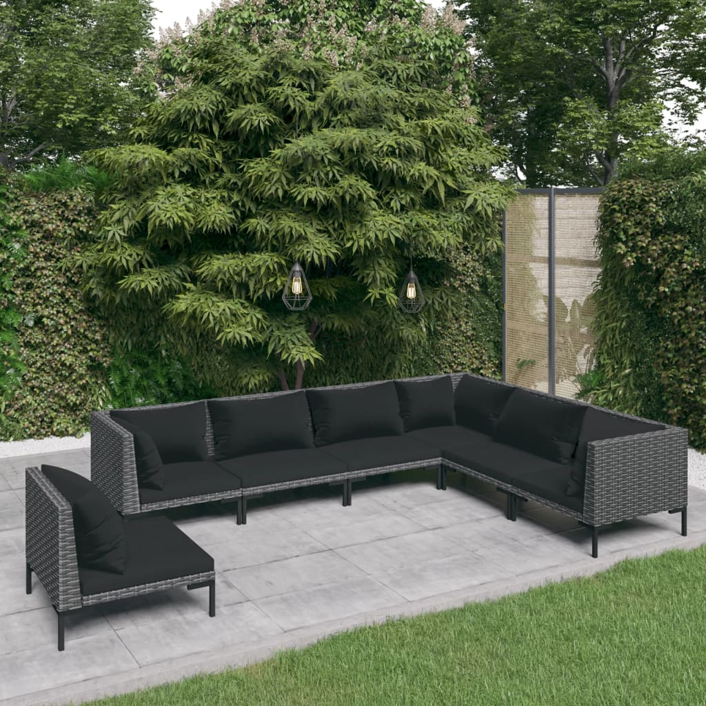vidaXL 7 Piece Garden Lounge Set with Cushions Poly Rattan Dark Grey