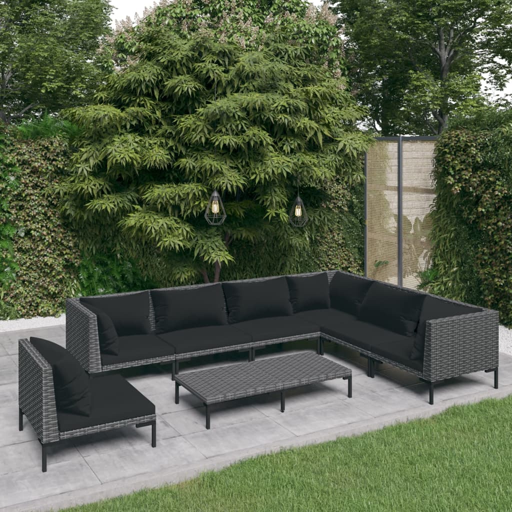 vidaXL 8 Piece Garden Lounge Set with Cushions Poly Rattan Dark Grey