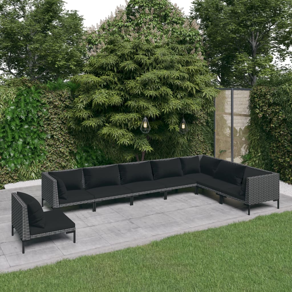 vidaXL 8 Piece Garden Lounge Set with Cushions Poly Rattan Dark Grey