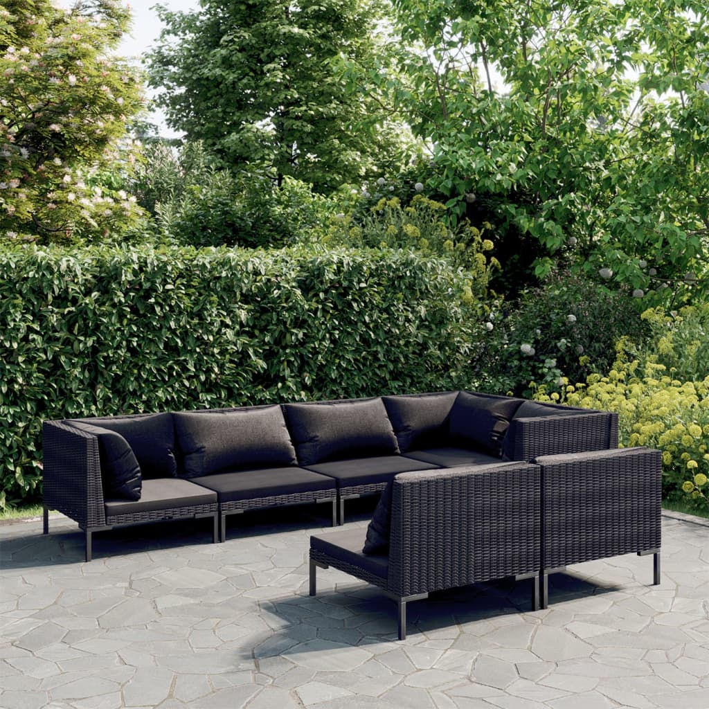 vidaXL 7 Piece Garden Lounge Set with Cushions Poly Rattan Dark Grey