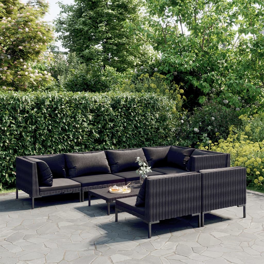 vidaXL 8 Piece Garden Lounge Set with Cushions Poly Rattan Dark Grey