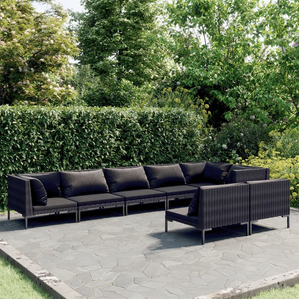 vidaXL 8 Piece Garden Lounge Set with Cushions Poly Rattan Dark Grey