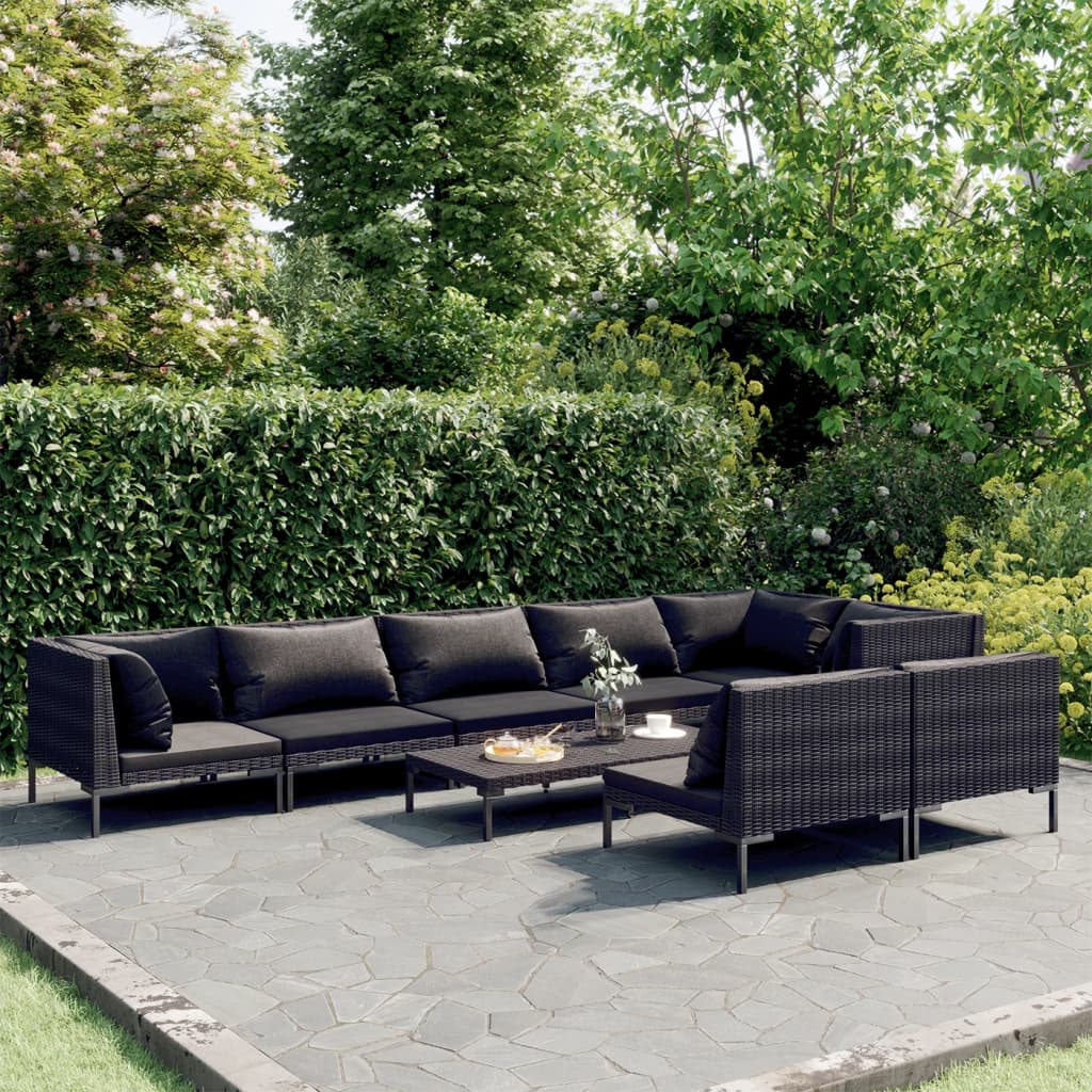 vidaXL 9 Piece Garden Lounge Set with Cushions Poly Rattan Dark Grey