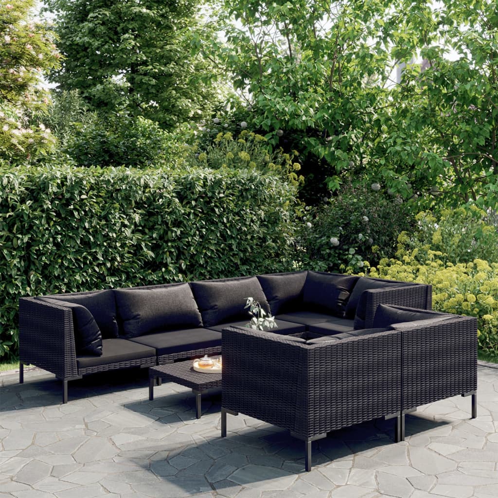 vidaXL 8 Piece Garden Lounge Set with Cushions Poly Rattan Dark Grey