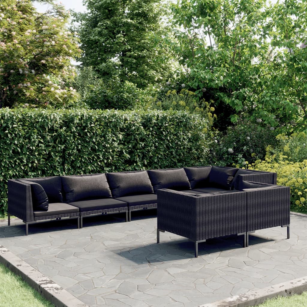vidaXL 8 Piece Garden Lounge Set with Cushions Poly Rattan Dark Grey
