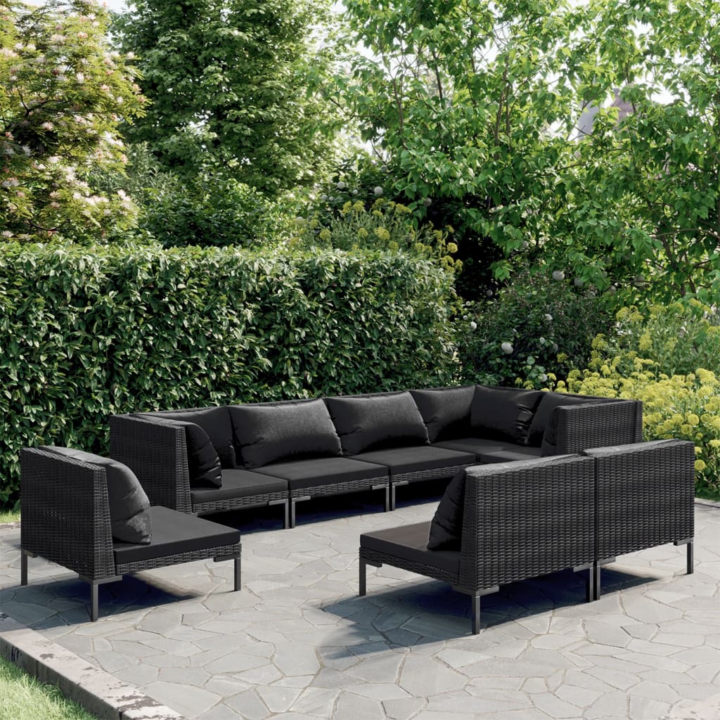 vidaXL 8 Piece Garden Lounge Set with Cushions Poly Rattan Dark Grey