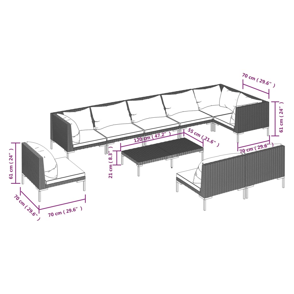 8720286924730_g_en_hd_7 vidaXL 10 Piece Garden Lounge Set with Cushions Poly Rattan Dark Grey - Image 9
