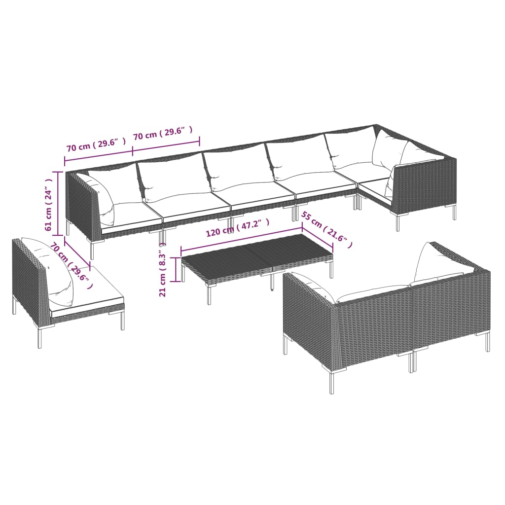 8720286924778_g_en_hd_7 vidaXL 10 Piece Garden Lounge Set with Cushions Poly Rattan Dark Grey - Image 9