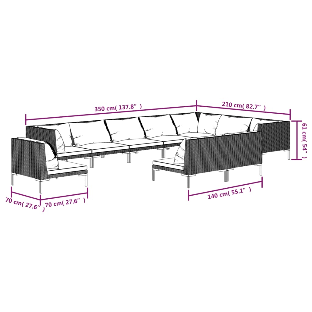 8720286924808_g_en_hd_5 vidaXL 10 Piece Garden Lounge Set with Cushions Poly Rattan Dark Grey - Image 7
