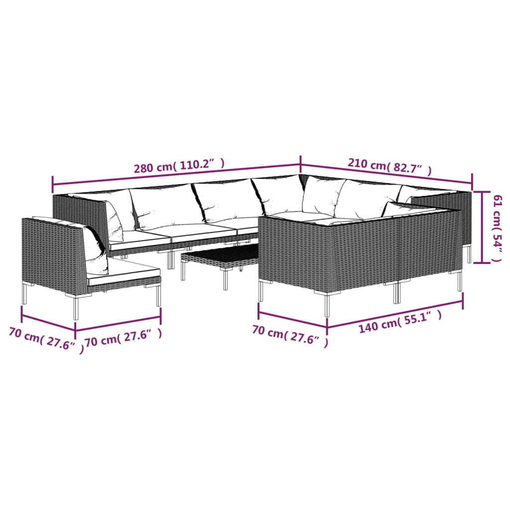 8720286924839_g_en_hd_7 vidaXL 10 Piece Garden Lounge Set with Cushions Poly Rattan Dark Grey - Image 9