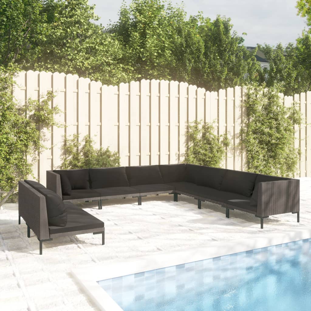 vidaXL 9 Piece Garden Lounge Set with Cushions Poly Rattan Dark Grey
