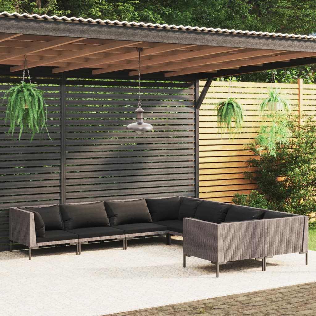 vidaXL 8 Piece Garden Lounge Set with Cushions Poly Rattan Dark Grey