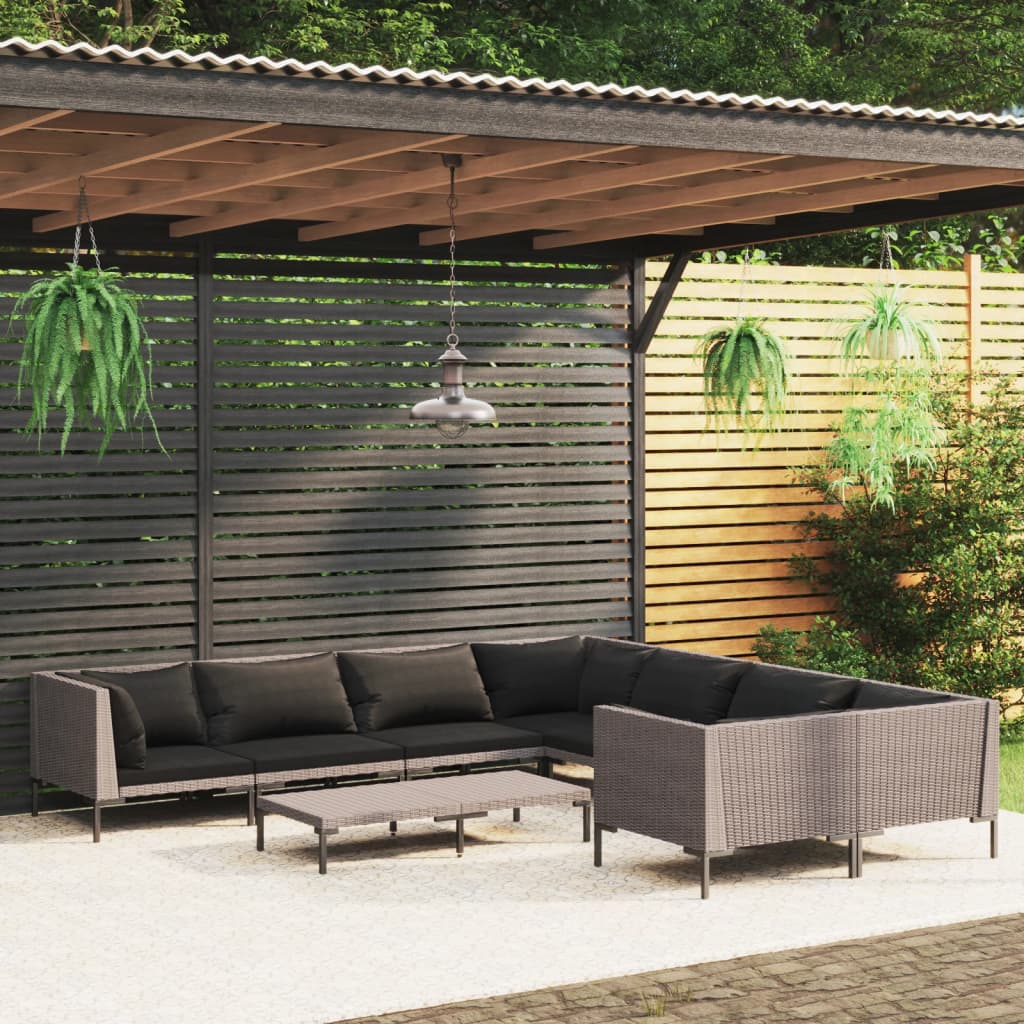 vidaXL 9 Piece Garden Lounge Set with Cushions Poly Rattan Dark Grey
