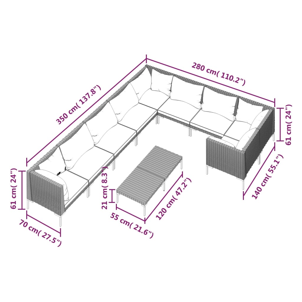 8720286925133_g_en_hd_7 vidaXL 10 Piece Garden Lounge Set with Cushions Poly Rattan Dark Grey - Image 9