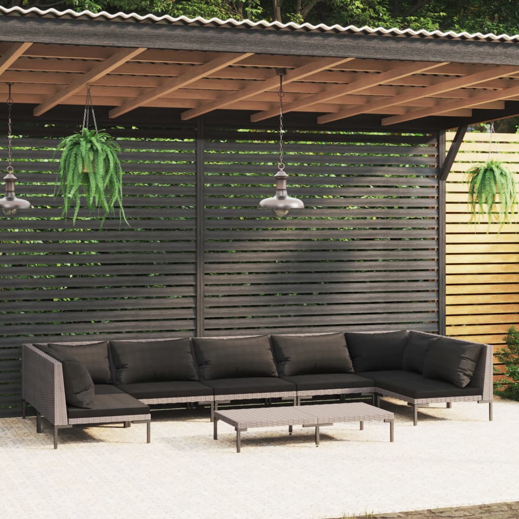 vidaXL 8 Piece Garden Lounge Set with Cushions Poly Rattan Dark Grey