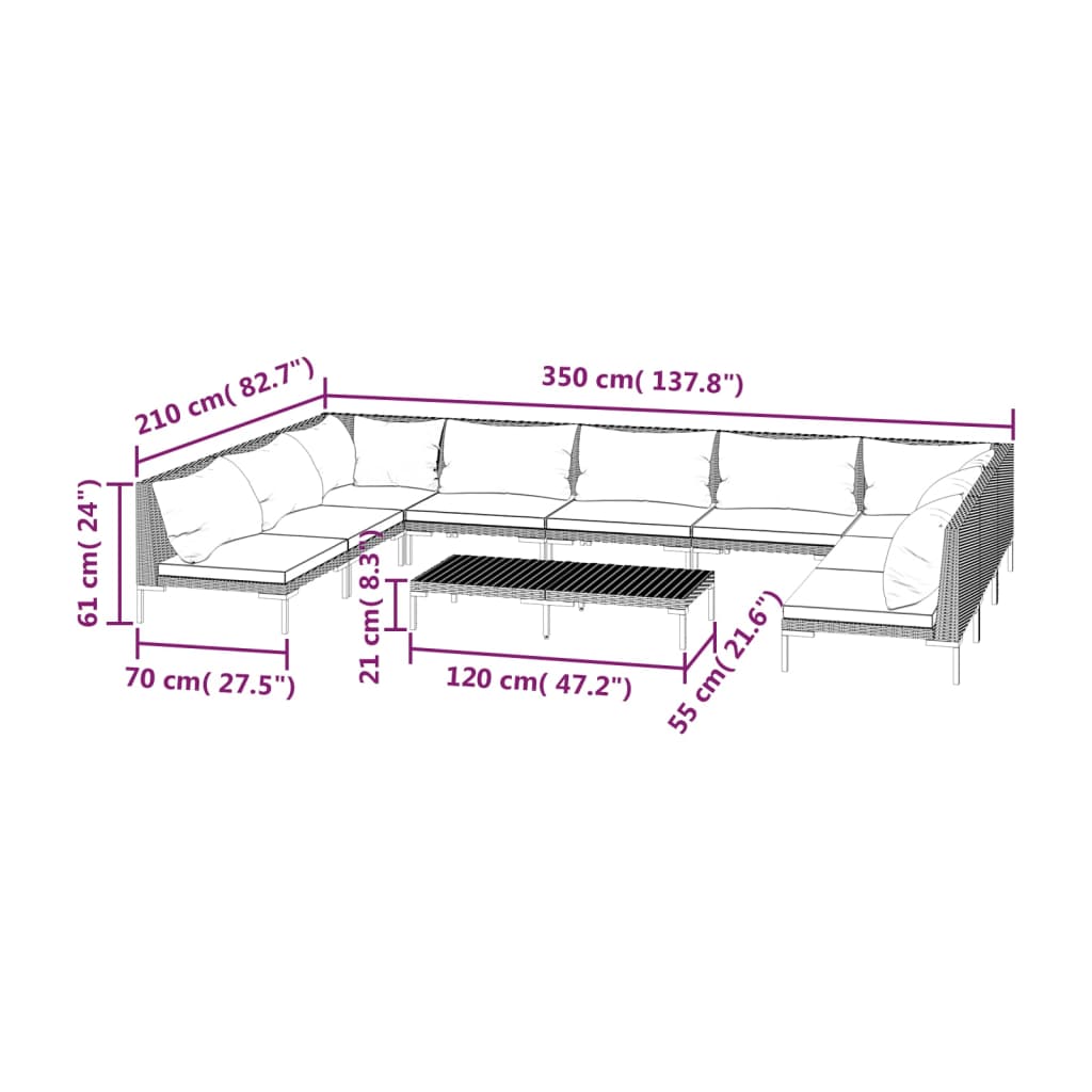 8720286925256_g_en_hd_7 vidaXL 10 Piece Garden Lounge Set with Cushions Poly Rattan Dark Grey - Image 9
