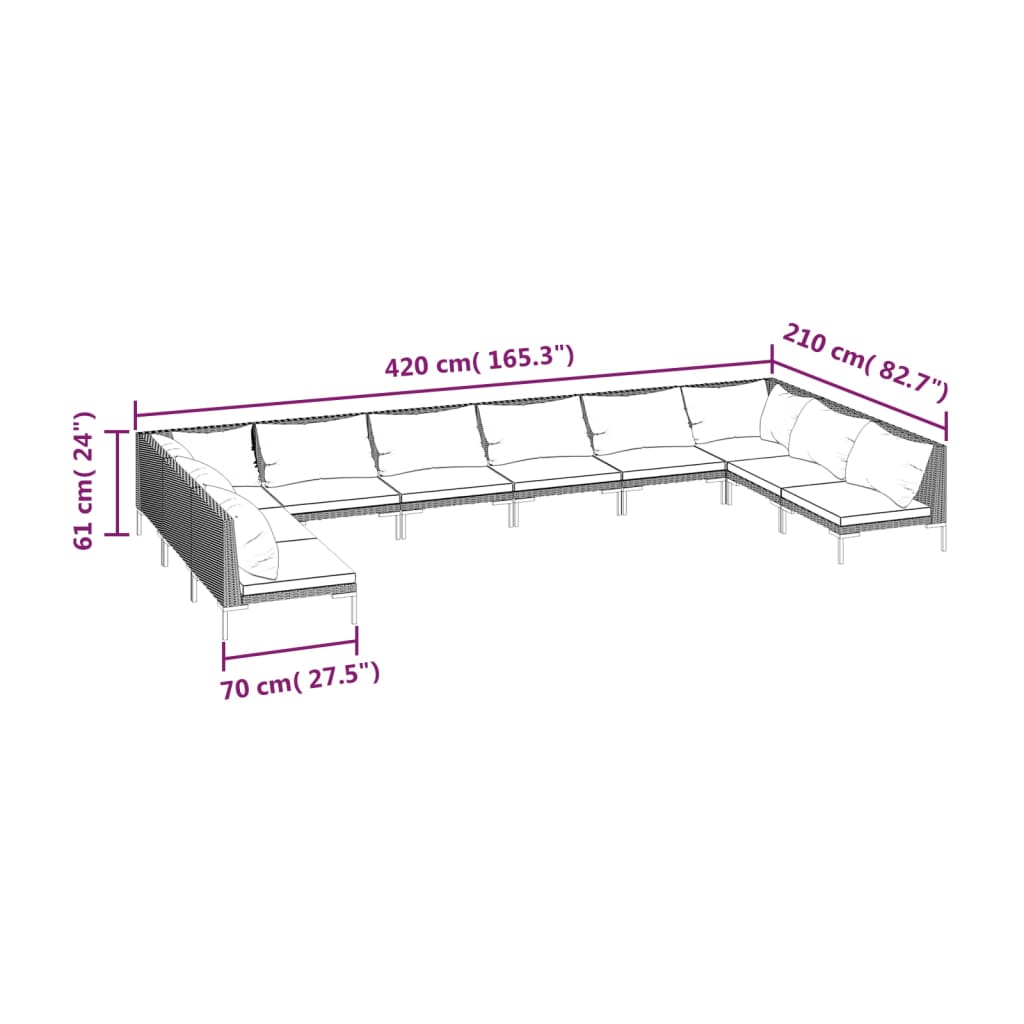 8720286925263_g_en_hd_5 vidaXL 10 Piece Garden Lounge Set with Cushions Poly Rattan Dark Grey - Image 7
