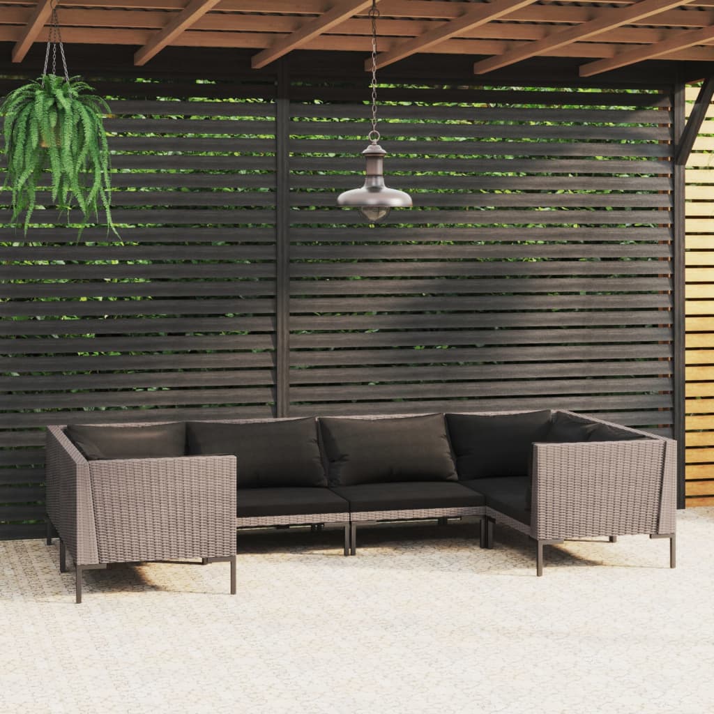 8720286925287_m_en_hd_1 vidaXL 6 Piece Garden Lounge Set with Cushions Poly Rattan Dark Grey - Image 1