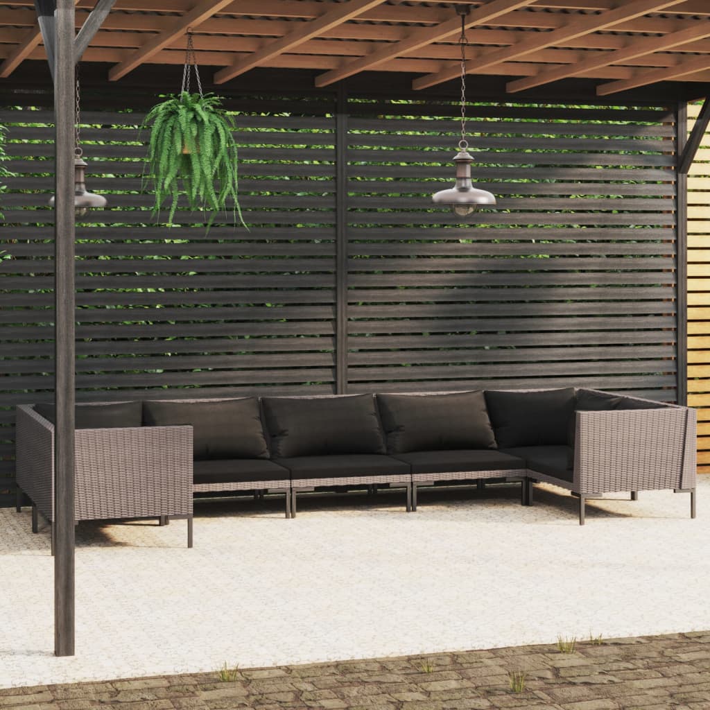 vidaXL 7 Piece Garden Lounge Set with Cushions Poly Rattan Dark Grey