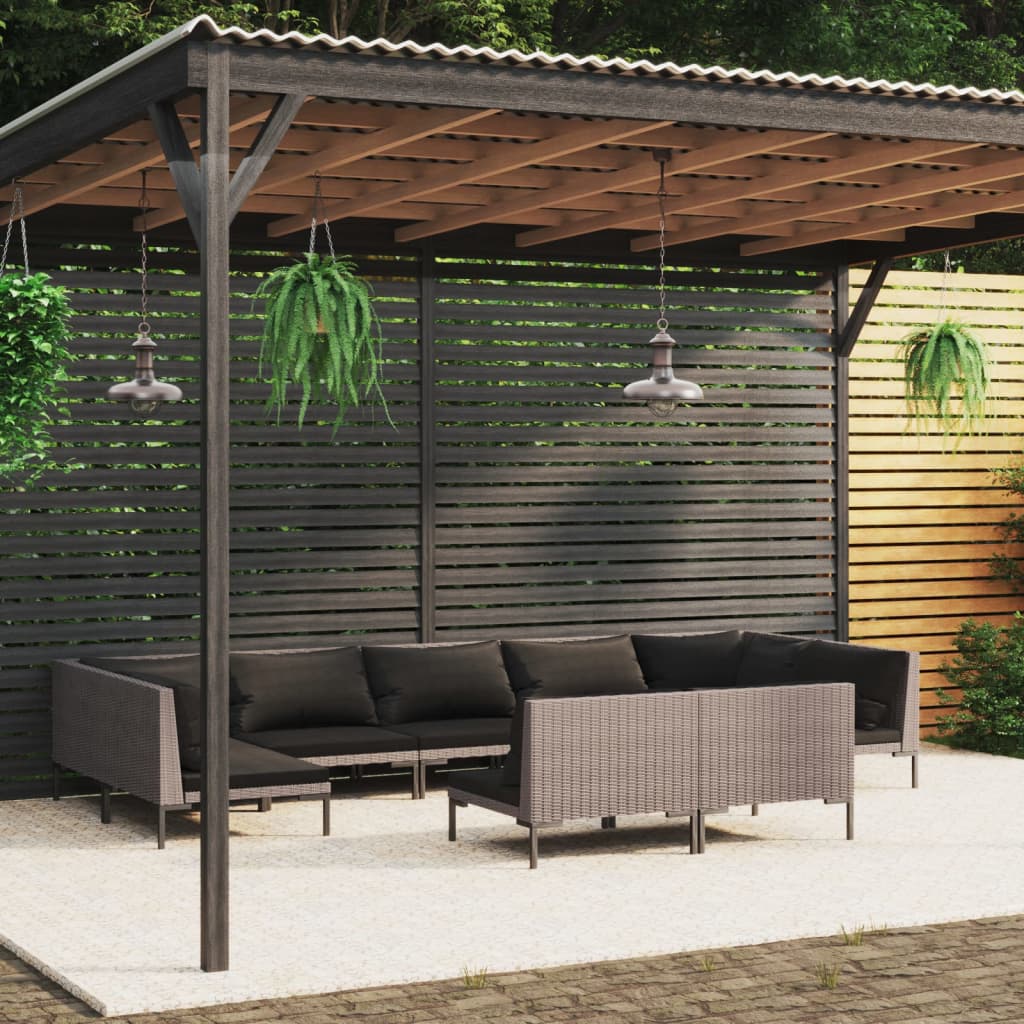 vidaXL 9 Piece Garden Lounge Set with Cushions Poly Rattan Dark Grey
