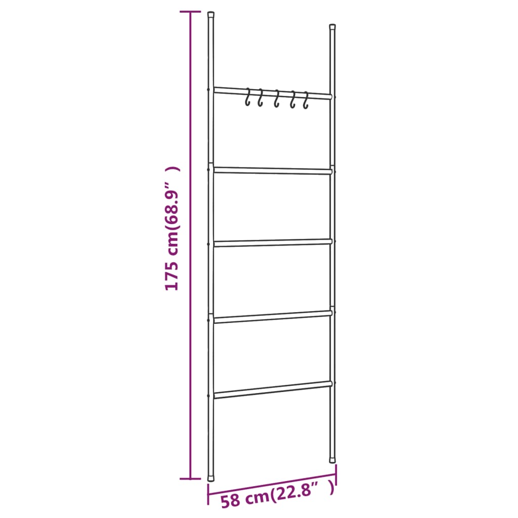 8720286933749_g_en_hd_4 vidaXL Towel Rack Ladder with 5 Tiers Black 58x175 cm Iron - Image 6