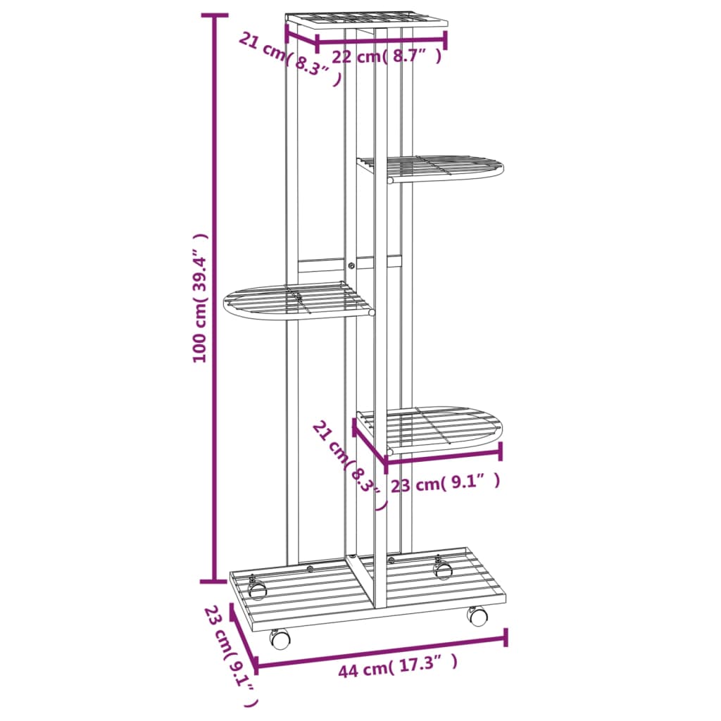 8720286933770_g_en_hd_5 vidaXL 5-Floor Flower Stand with Wheels 44x23x100 cm Black Iron - Image 7