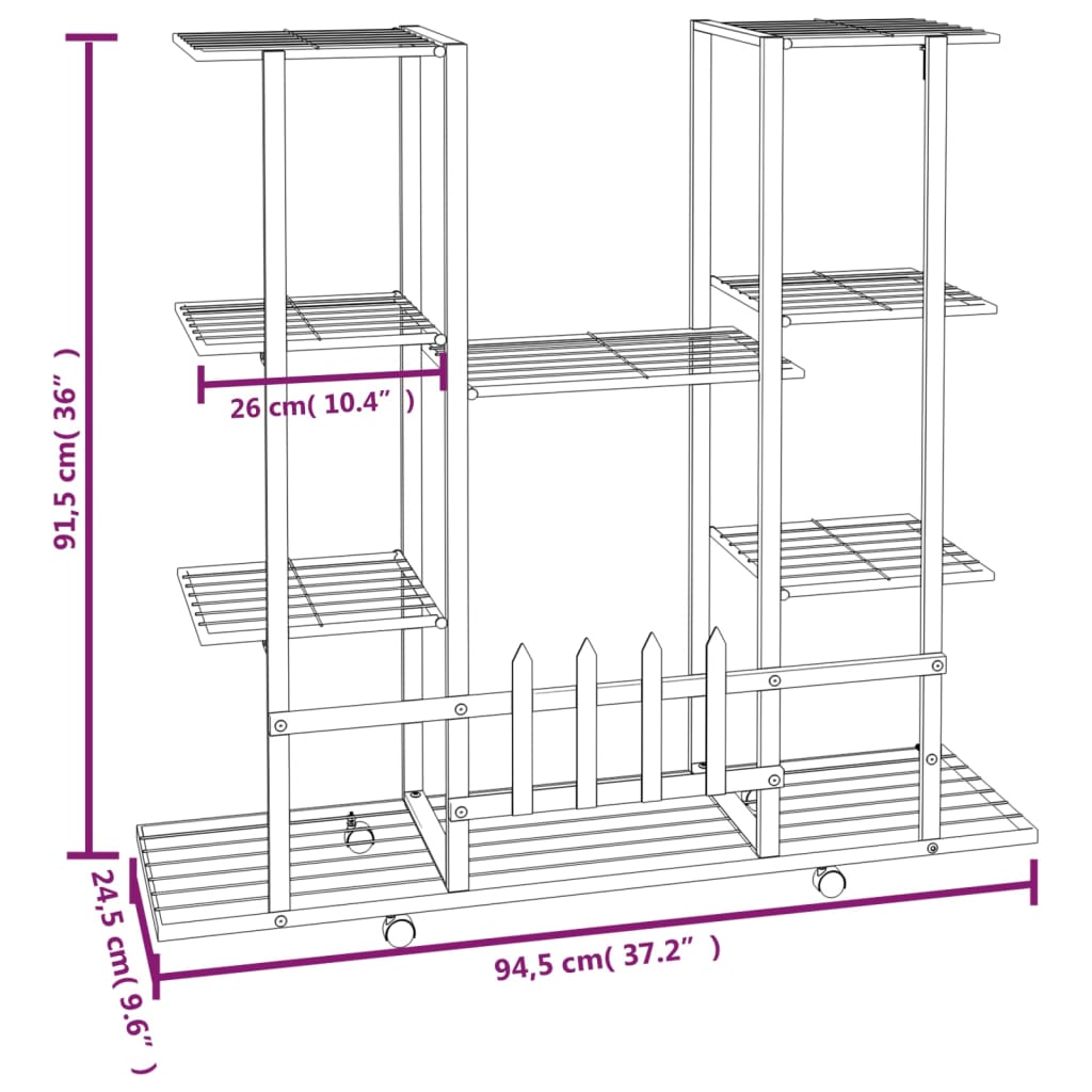 8720286933817_g_en_hd_5 vidaXL Flower Stand with Wheels 94.5x24.5x91.5 cm Black Iron - Image 7