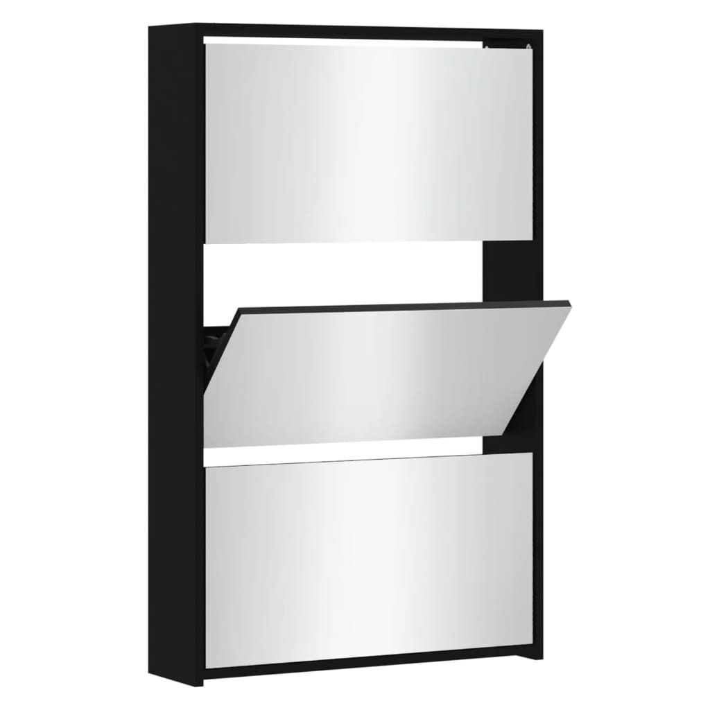 8720286946060_a_en_hd_1 vidaXL Shoe Cabinet with Mirror 3-Layer Black 63x17x102.5 cm - Image 2