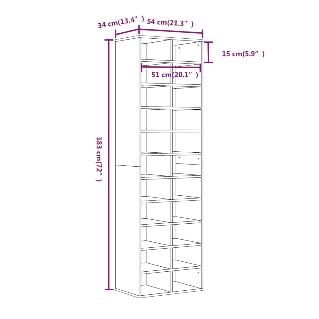8720286952627_g_en_hd_4 vidaXL Shoe Cabinet Grey Sonoma 54x34x183 cm Engineered Wood - Image 7