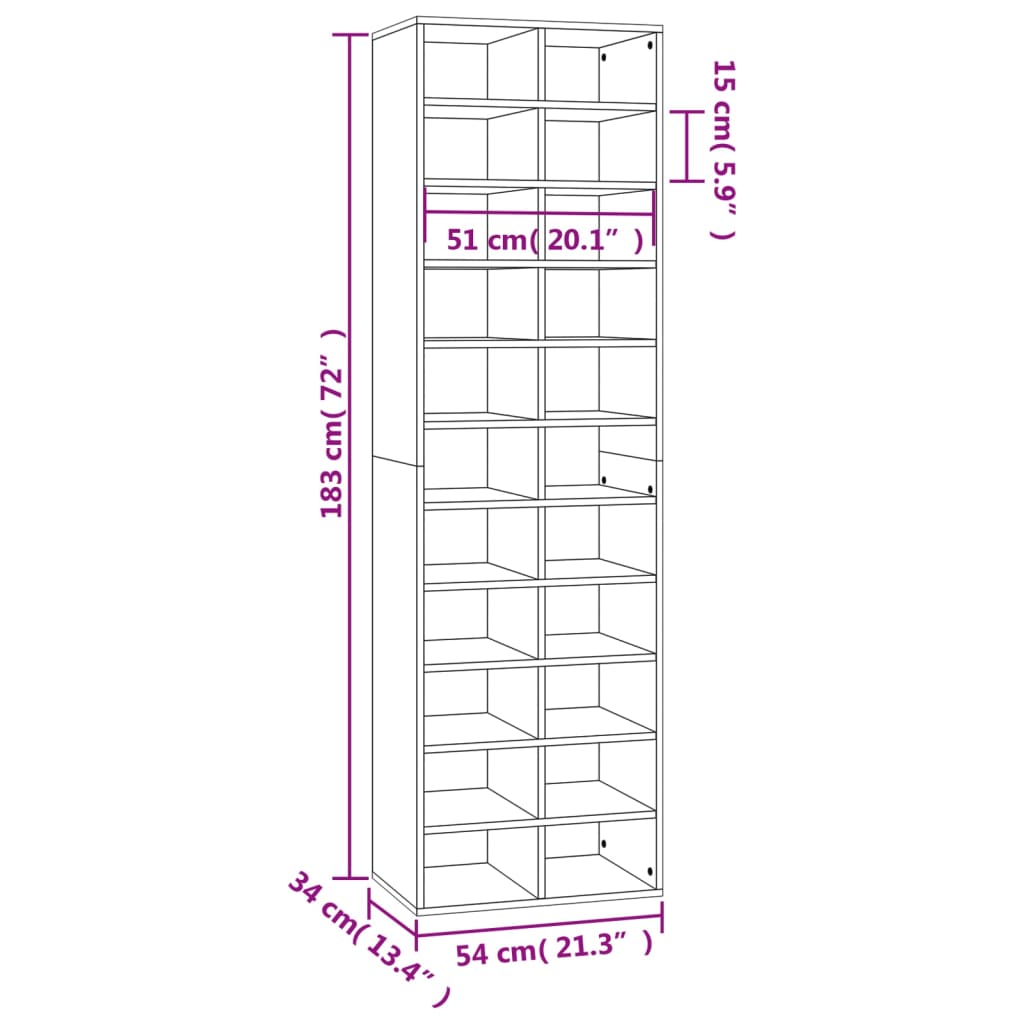 8720286952634_g_en_hd_5 vidaXL Shoe Cabinet Brown Oak 54x34x183 cm Engineered Wood - Image 8