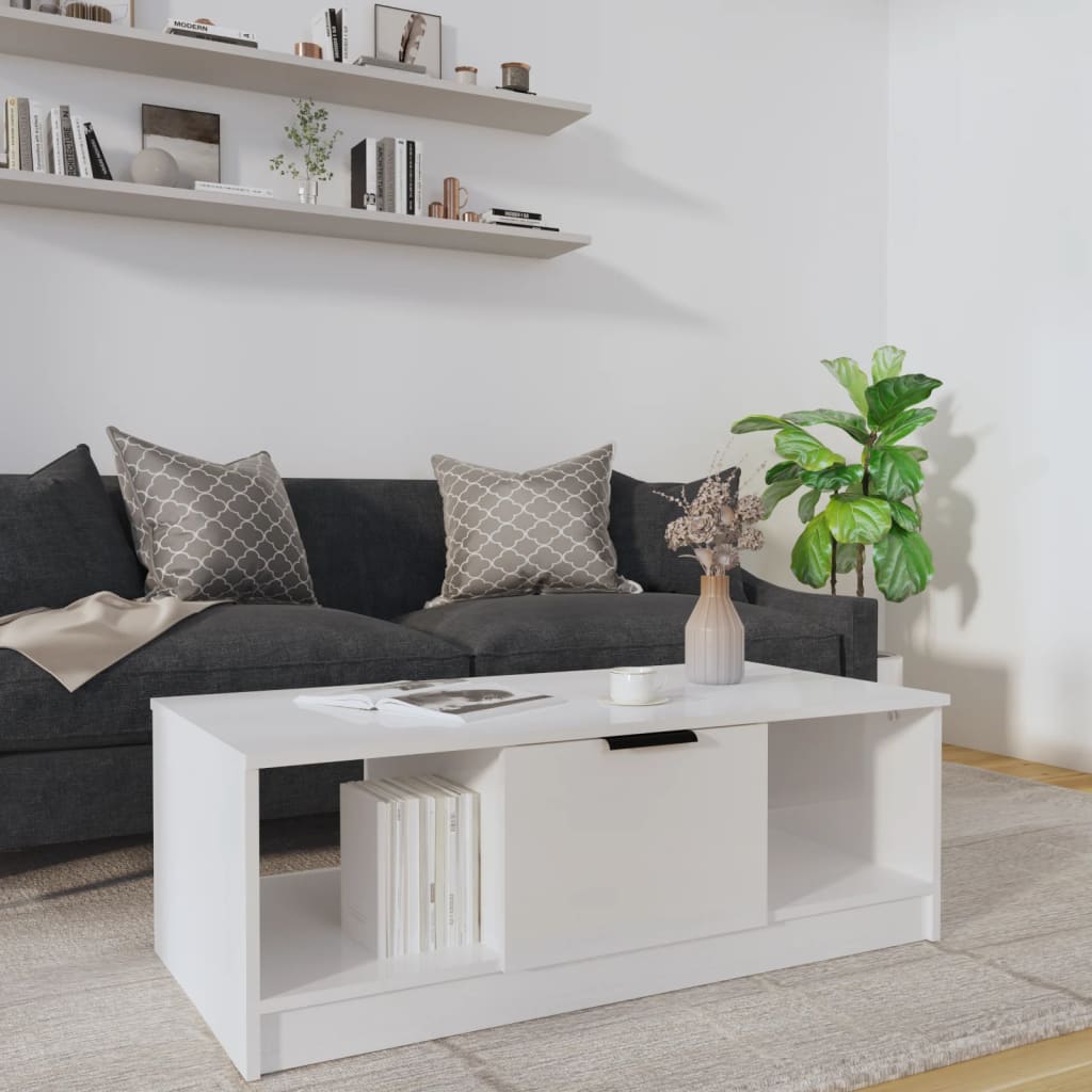 vidaXL Coffee Table High Gloss White 102x50x36 cm Engineered Wood