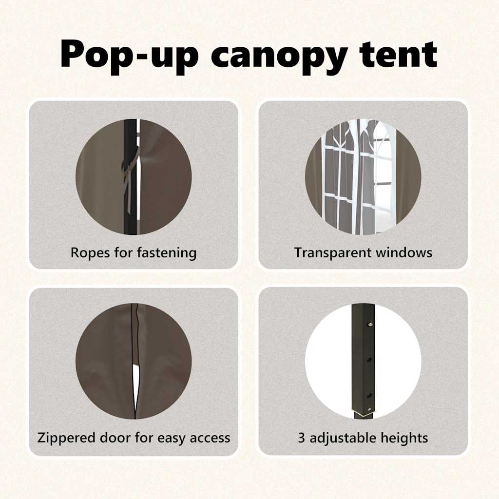 8720286974391_g_en_hd_11 vidaXL Folding Party Tent with Sidewalls Taupe 2x2 m - Image 13
