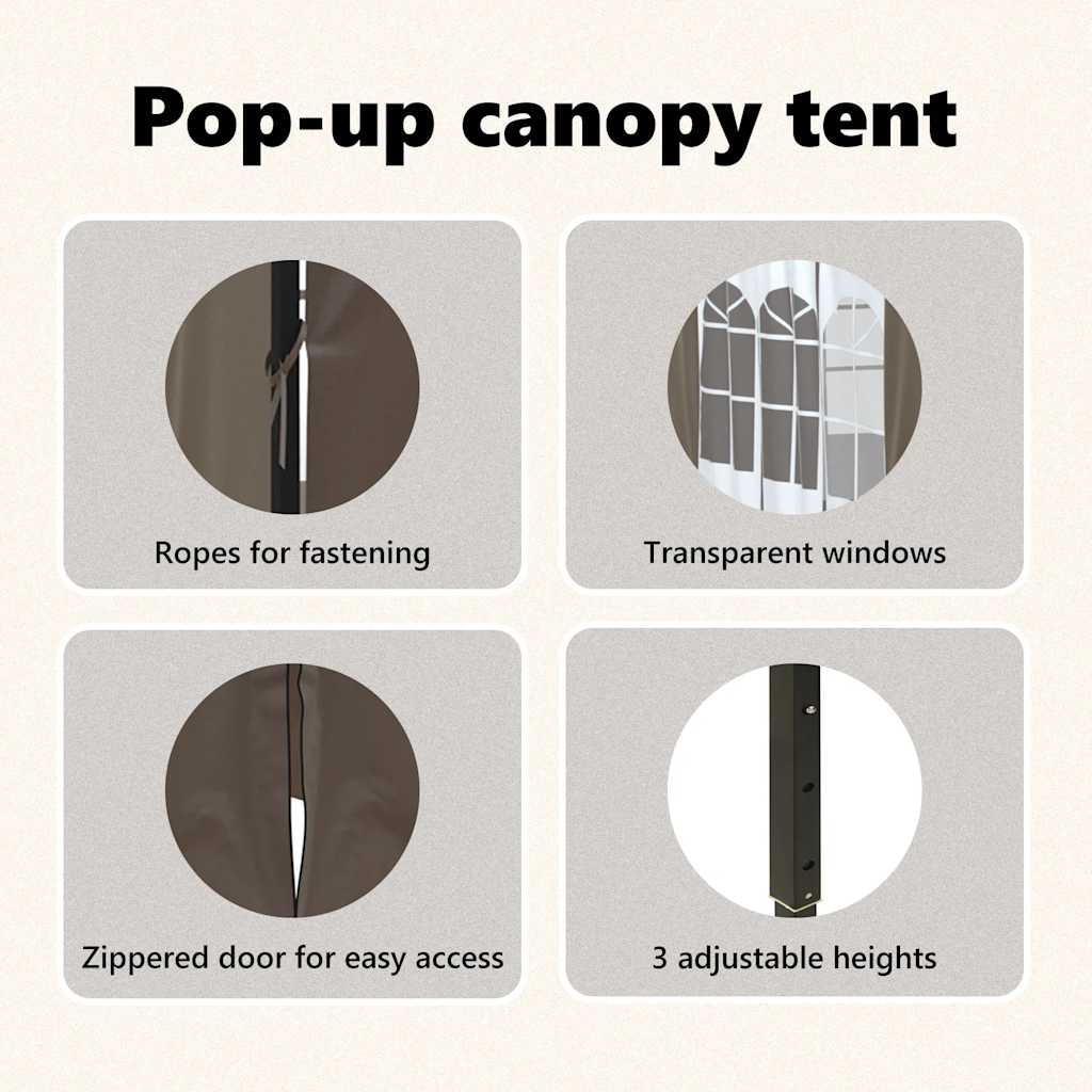 8720286974605_g_en_hd_11 vidaXL Folding Party Tent with Sidewalls Taupe 3x3 m - Image 13