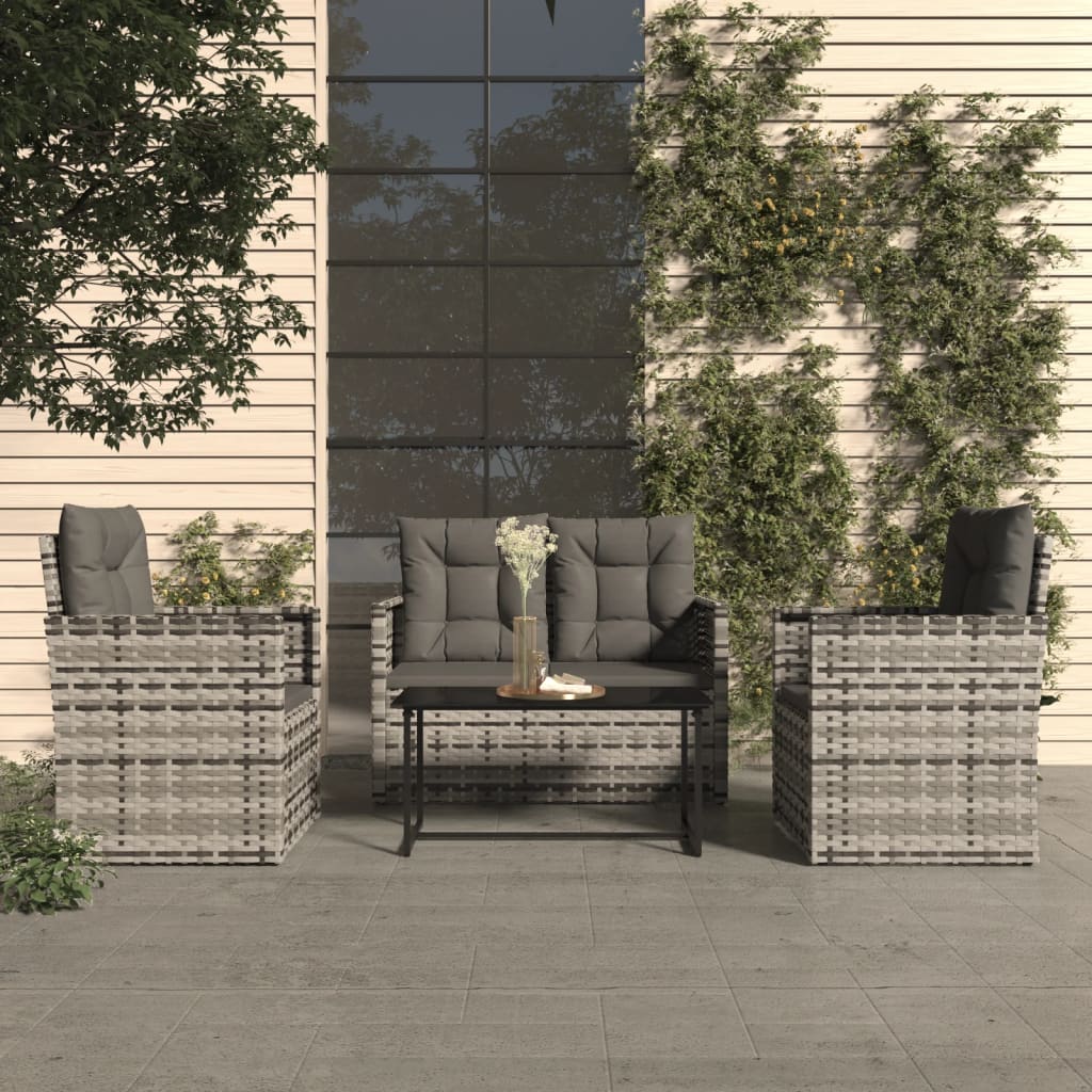 vidaXL 4 Piece Outdoor Lounge Set with Cushions Poly Rattan Grey