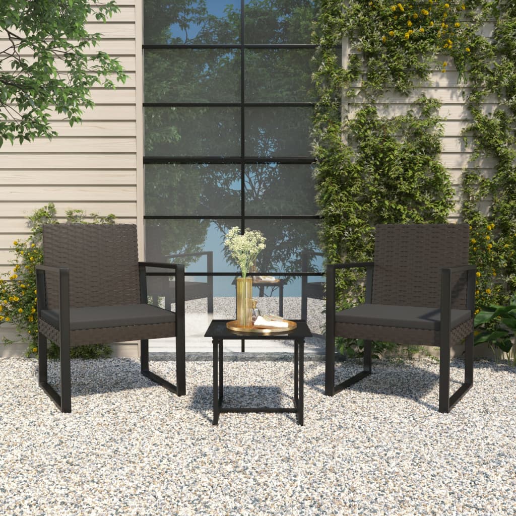 vidaXL 3 Piece Garden Lounge Set with Cushions Black Poly Rattan
