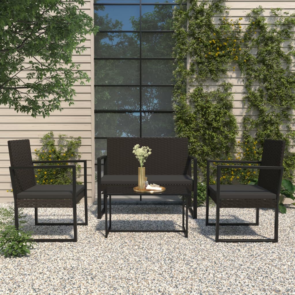 vidaXL 4 Piece Garden Lounge Set with Cushions Black Poly Rattan