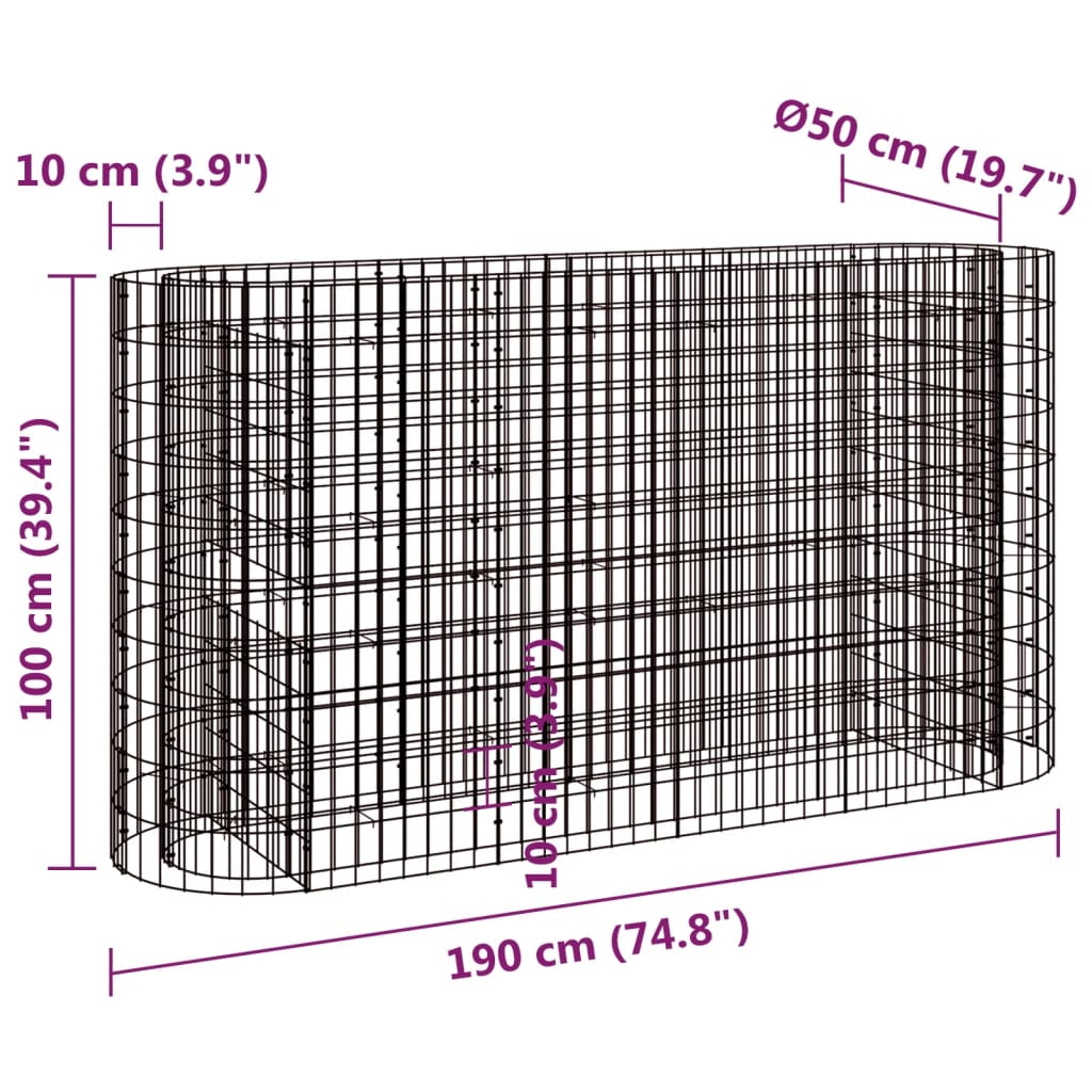 8720286979808_g_en_hd_6 vidaXL Gabion Raised Bed Galvanised Iron 190x50x100 cm - Image 8