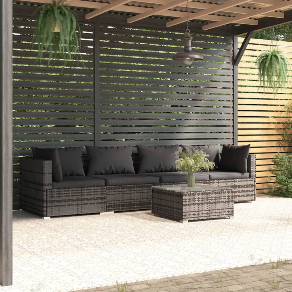 8720286981412_m_en_hd_1 vidaXL 5 Piece Garden Lounge Set with Cushions Poly Rattan Grey - Image 1