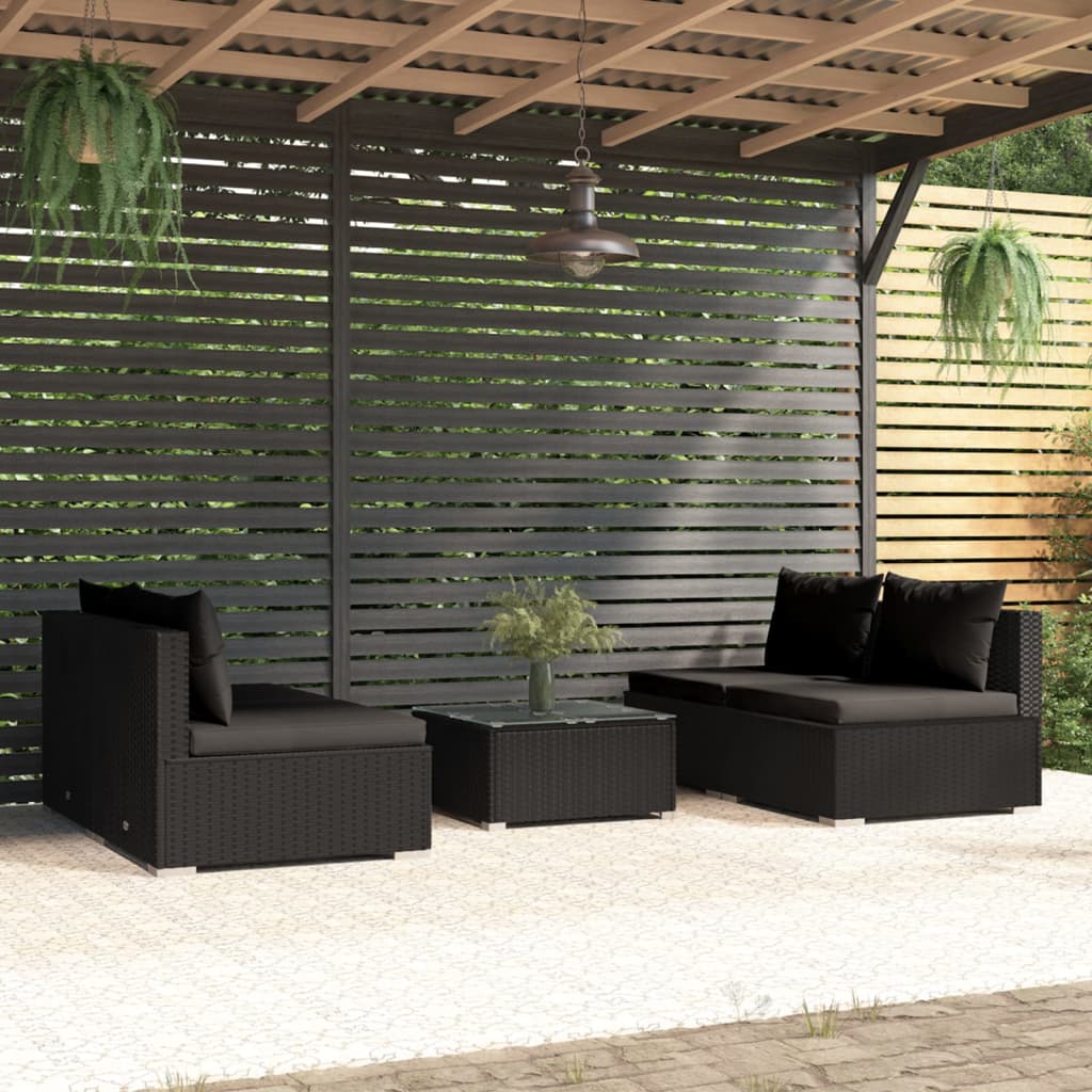 8720286981443_m_en_hd_1 vidaXL 5 Piece Garden Lounge Set with Cushions Poly Rattan Black - Image 1