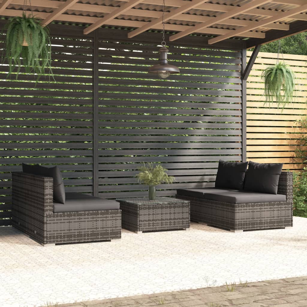8720286981498_m_en_hd_1 vidaXL 5 Piece Garden Lounge Set with Cushions Poly Rattan Grey - Image 1