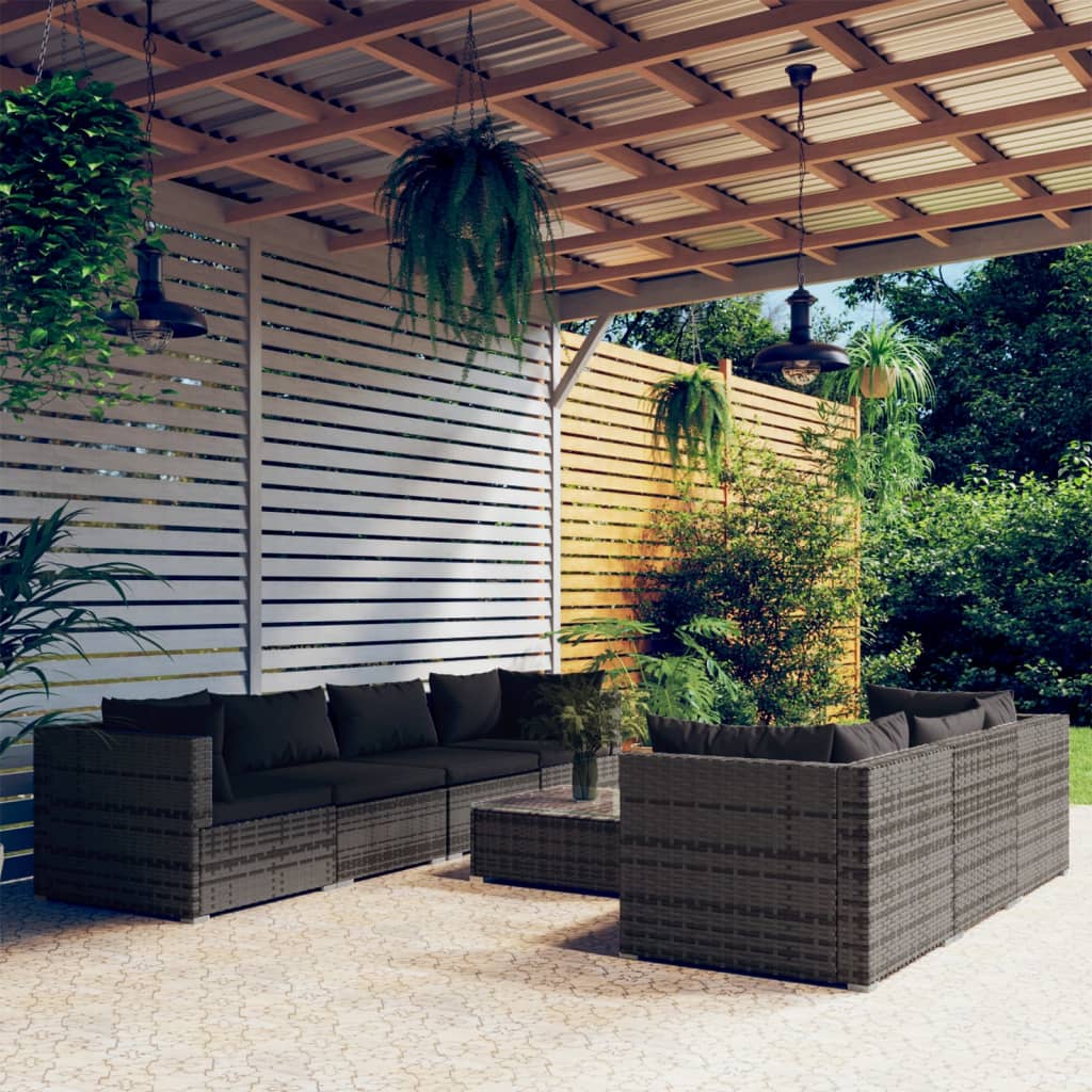 8720286982136_m_en_hd_1 vidaXL 8 Piece Garden Lounge Set with Cushions Poly Rattan Grey - Image 1