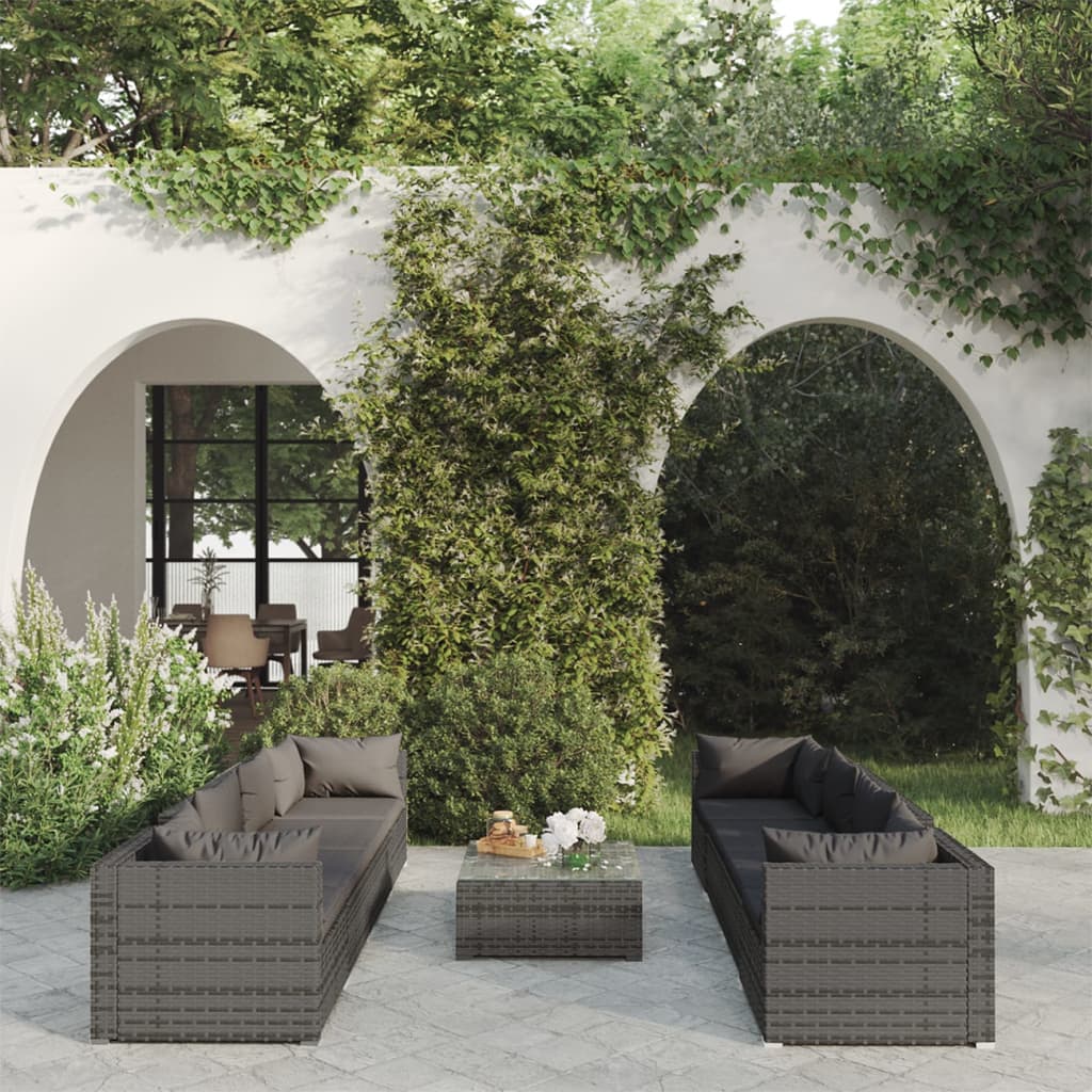 8720286982211_m_en_hd_1 vidaXL 9 Piece Garden Lounge Set with Cushions Poly Rattan Grey - Image 1