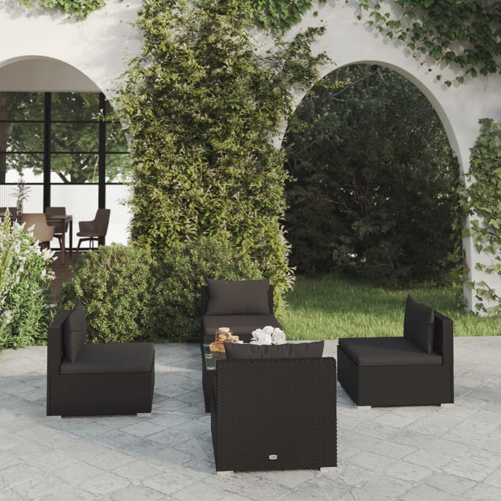 8720286982242_m_en_hd_1 vidaXL 5 Piece Garden Lounge Set with Cushions Poly Rattan Black - Image 1