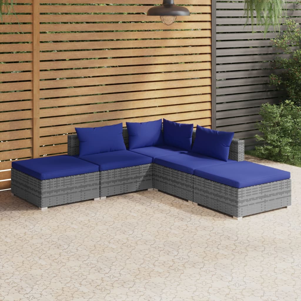 8720286983188_m_en_hd_1 vidaXL 5 Piece Garden Lounge Set with Cushions Poly Rattan Grey - Image 1